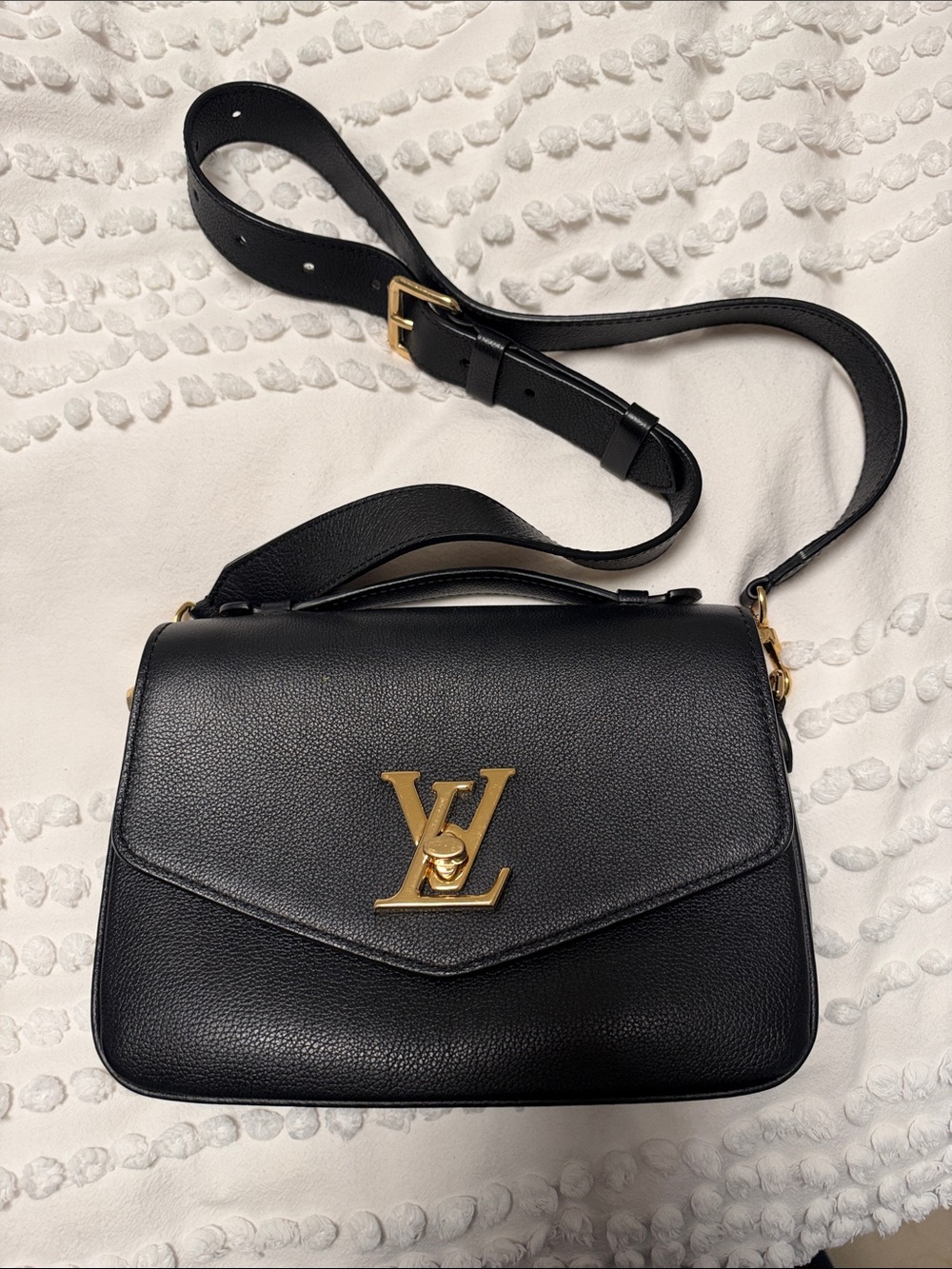 Louis Vuitton Black Leather V Lock Top-Handle Crossbody Bag